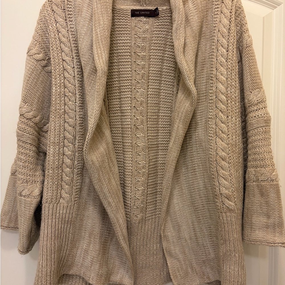 The Limited Women's Cream Cable-Knit Open Cardigan Sweater